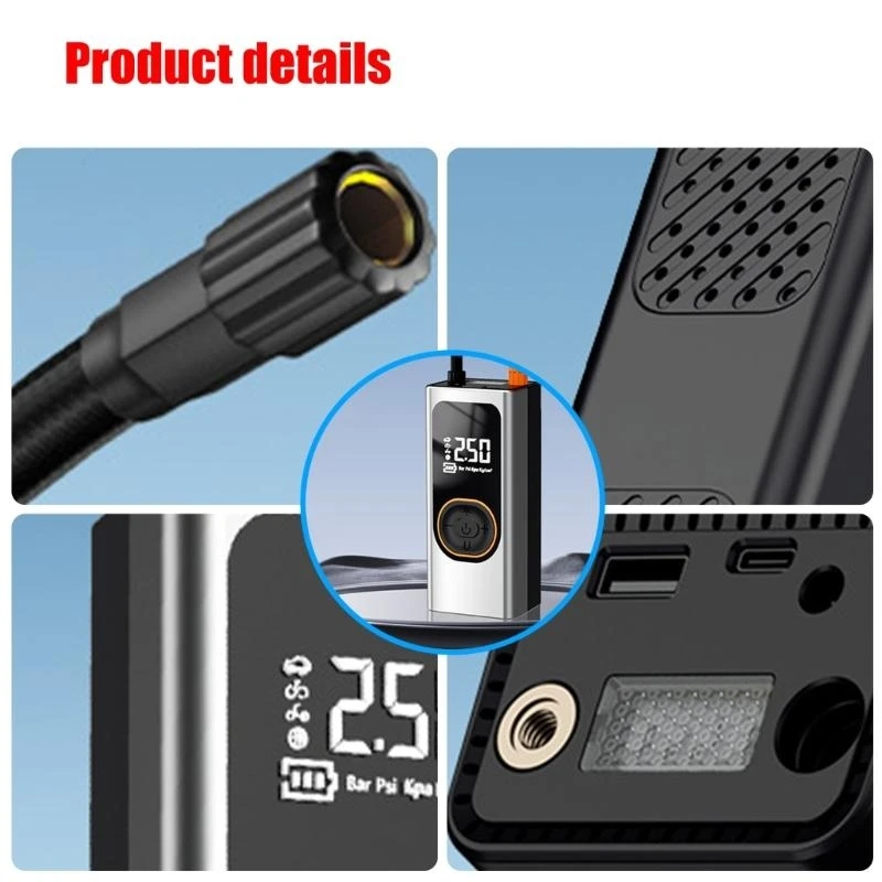 

37JE 150PSI Portable Air Compressor Bikes Vehicles Motorcycle Tire Inflator Digital Pressure Gauge Detect with LED Lamp
