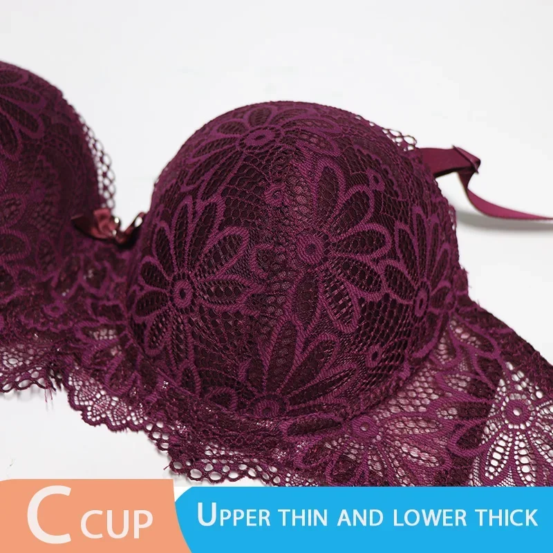 Lace Bra for Women Big Cup Push Up 1/2 Sexy Floral Underwire Underwear Ladies Bra Half Cup 36-42C Gather Brassiere 2 Combination