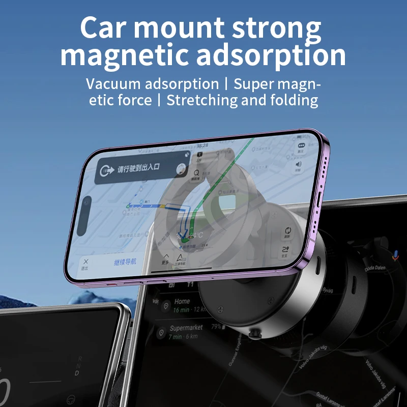 Upgraded Car Phone Holder Magnetic Suction Electric Vacuum Suction, Reusable, Freely Adjustable Angle,Foldable