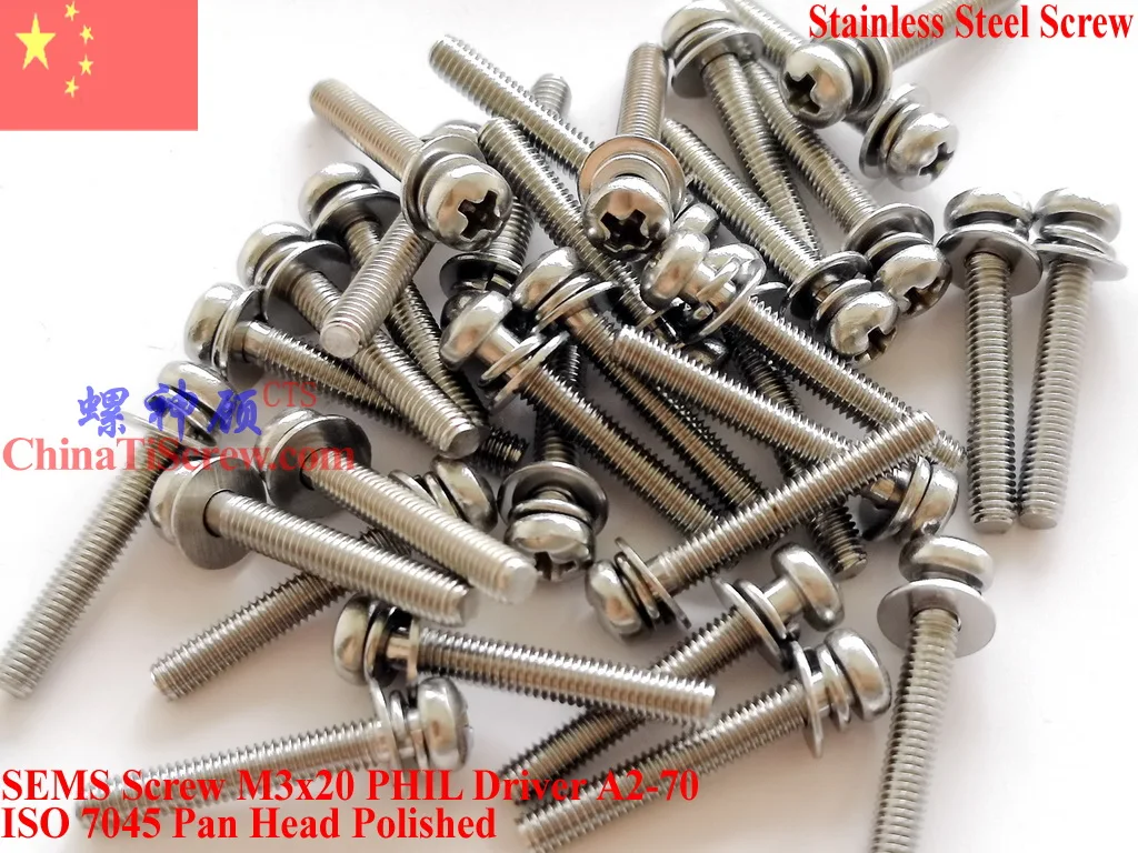 Stainless Steel M4 SEMS screws M4x8 M4x10 M4x12 M4x16 M4x20 Pan Head 2# Phillips Driver Polished