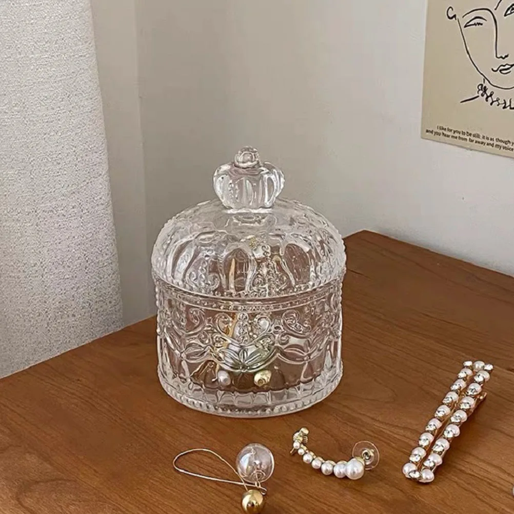 

2Pcs Crystal Crown Style Glass Candy Jar Sealed Lid Container for Snacks Storage Decoration
