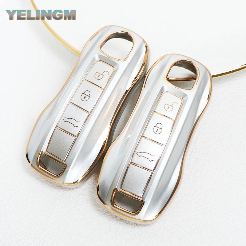 Quicksand Gold TPU Car Key Case Cover Shell For For Porsche Panamera Cayenne 971 911 9YA Macan Boxste Keyless Fob Accessories