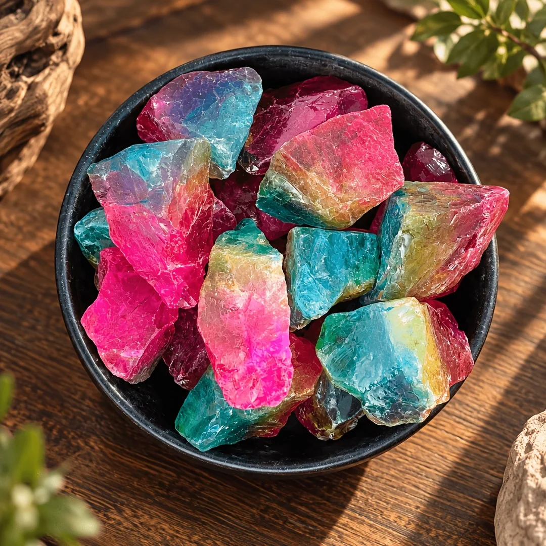 Rainbow Color Rough Stone Pieces, Irregular Decorative Rock Collection, Vibrant Multicolor Raw Stone Chunks with Unique Texture