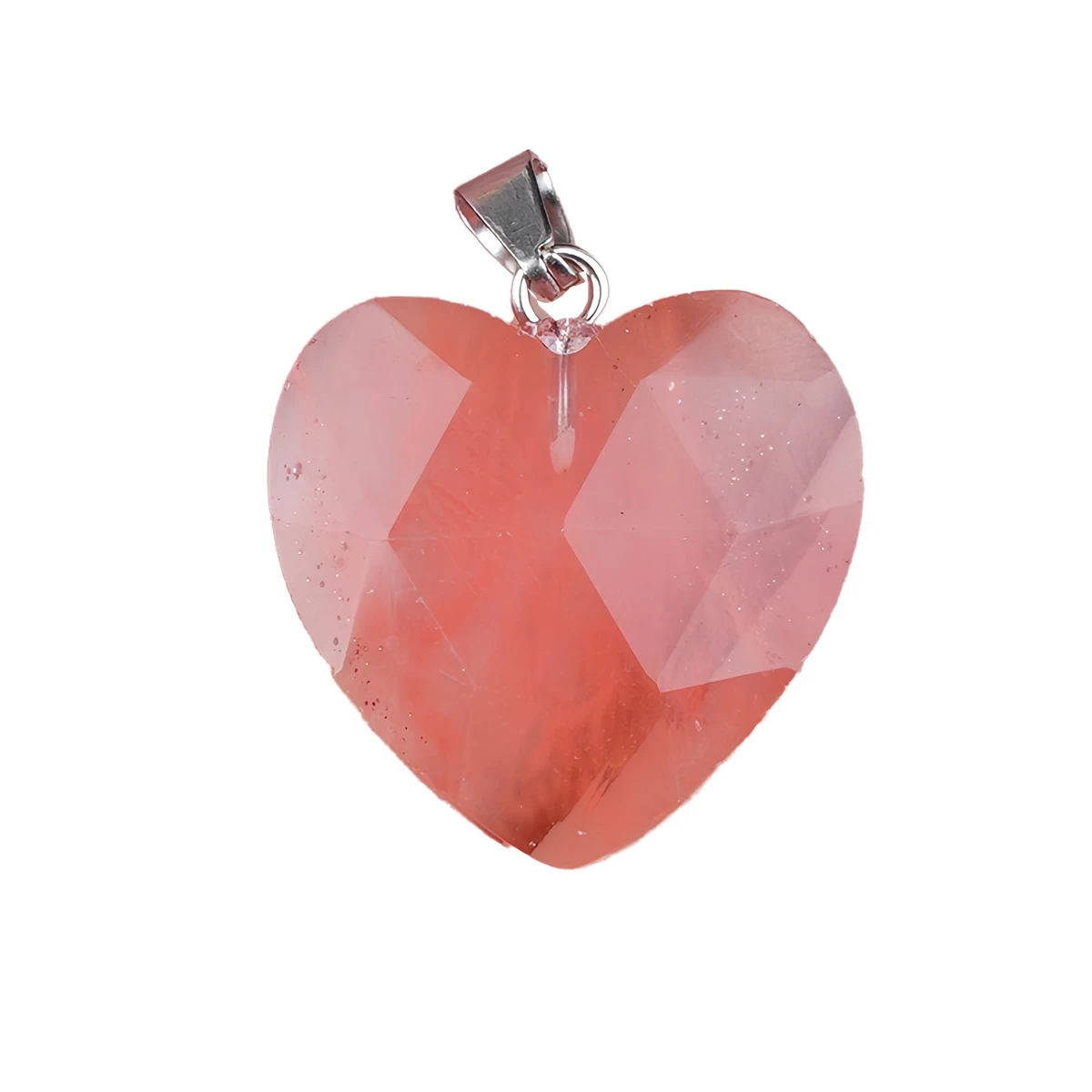 

Cherry Quartz 20MM Faceted Love Heart Gemstone Necklace Women Men Handmade Craved Crystal Pendant Charms Jewelry