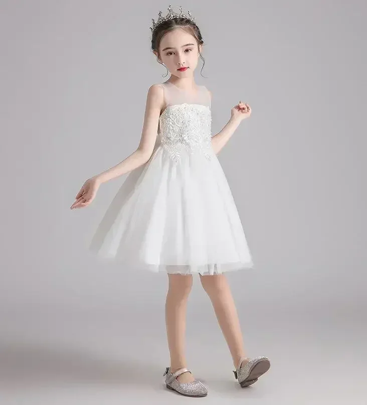 Robe de princesse en maille moelleuse pour filles, robe de spectacle de festival pour enfants, fleur, nouveau, été, 2024