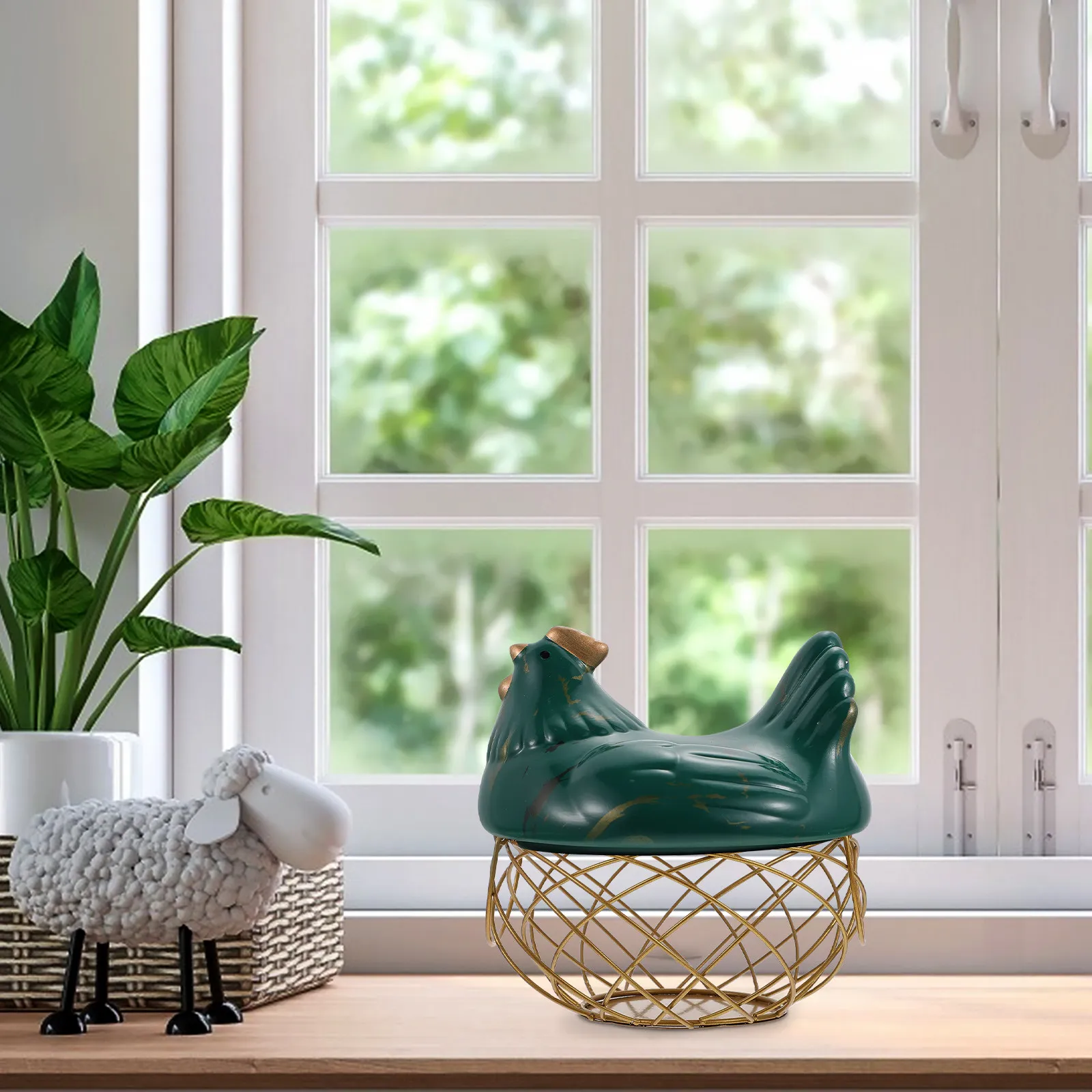 

1 шт. Железная керамическая корзина для хранения, контейнер для яиц, корзина для фруктов и закусок с крышкой, кухонный органайзер в стиле фермерского дома