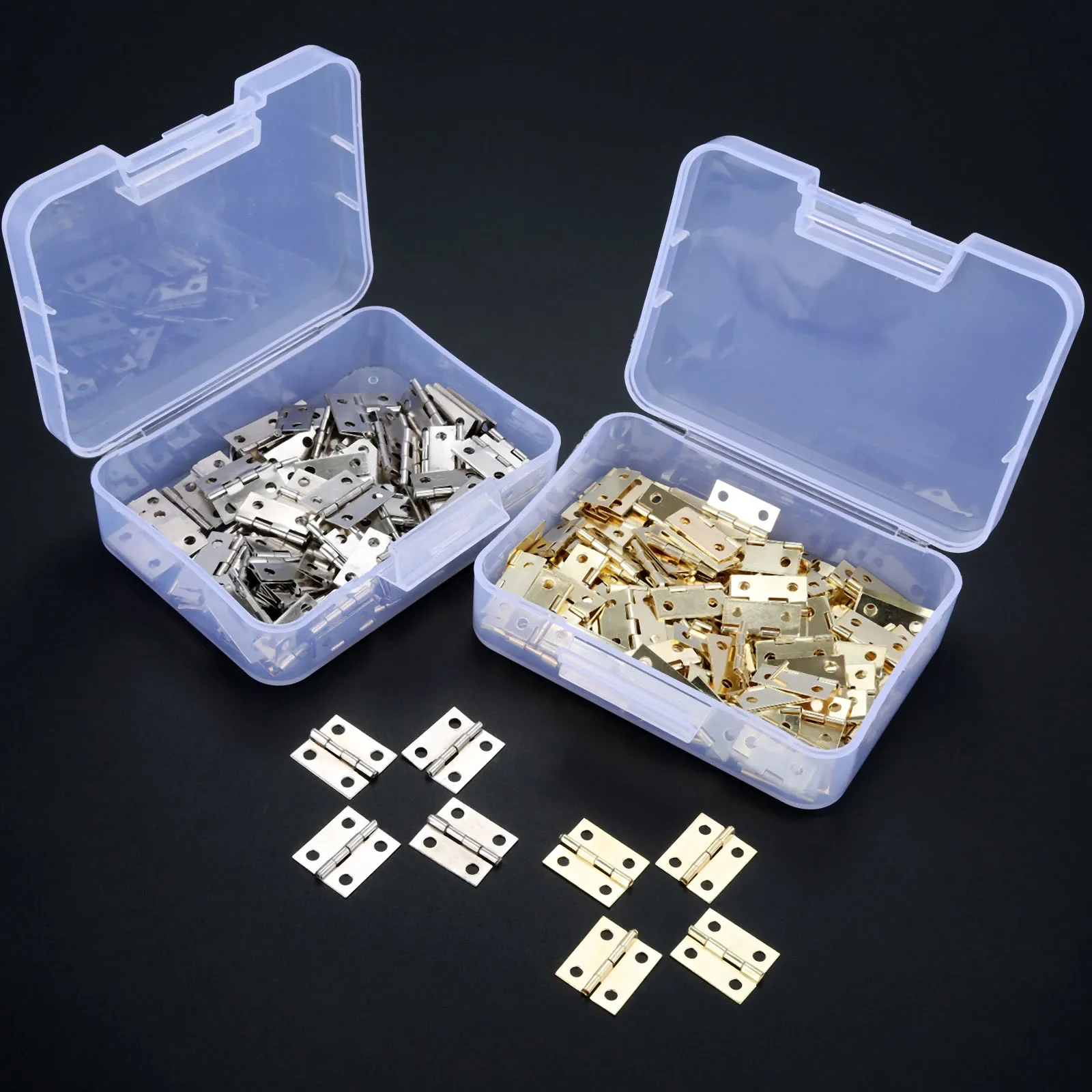 100pcs/Box Hinge w/screws Iron 4 Holes Right Angle Hinge Silver/Gold DIY Decor Furniture Mini 18*16mm Craft Decor Furniture DIY