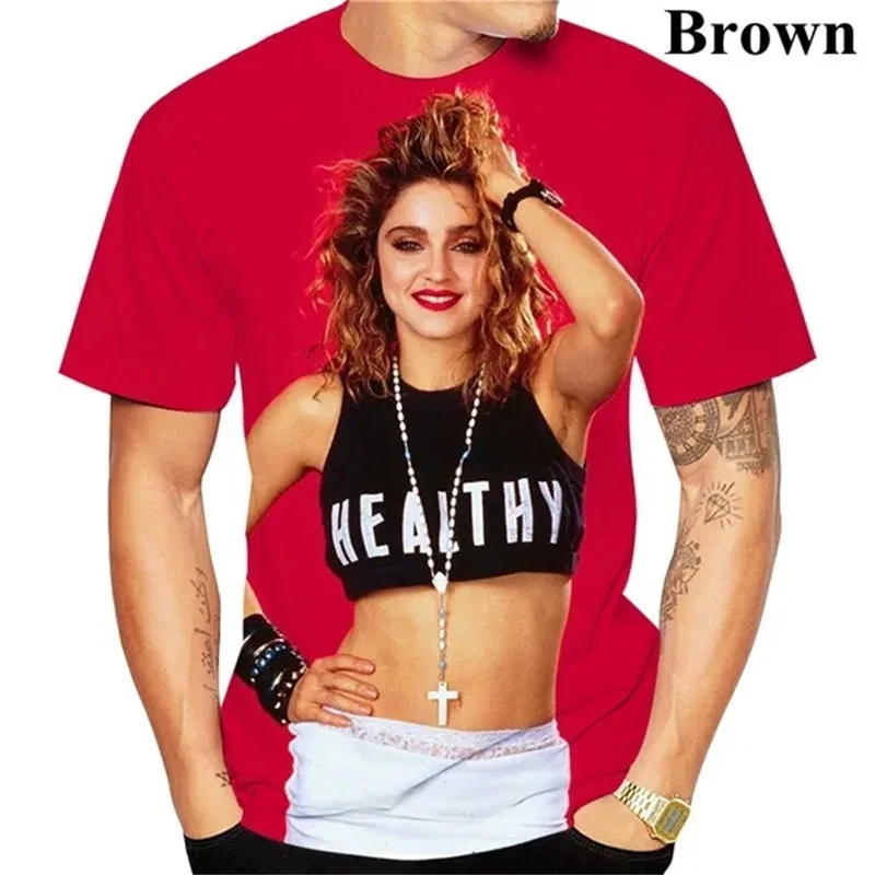 New Fashion Men's T-shirt 3D Printing Pop Singer Actress Madonna Men's T-shirt Women's Casual Short sleeved Top Clothing