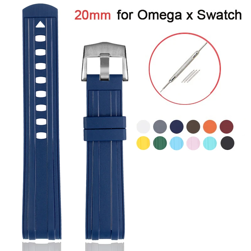 Curved End Rubber Strap for Omega x Swatch Moonswatch for Seamaster 300 Sport Waterproof Men tpu Replace Bracelet Watch Band 20m 