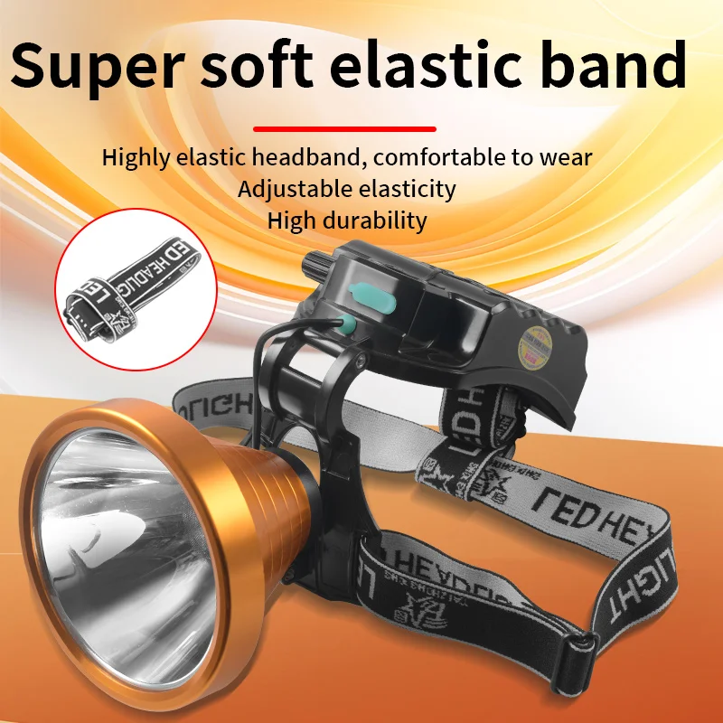 200W Strong Light LED Headlight Rechargeable Lithium Battery Super Bright Fishing Light Outdoor Head-Mounted Prospecting Light