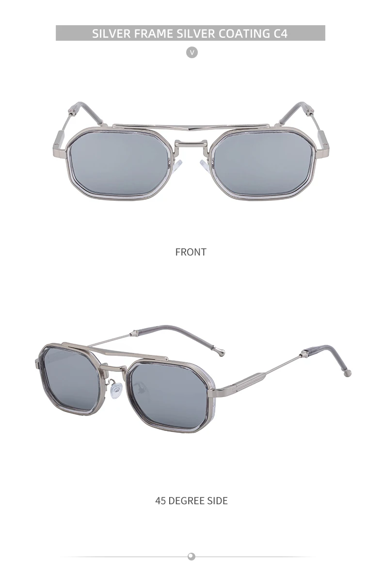 Steampunk Rechteckige Sonnenbrille für Herren 2026 Luxusmarke Retro Punk Sonnenbrillen für Männer Vintage Doppelbalken-Brillen UV400-Schutz – Detail 18