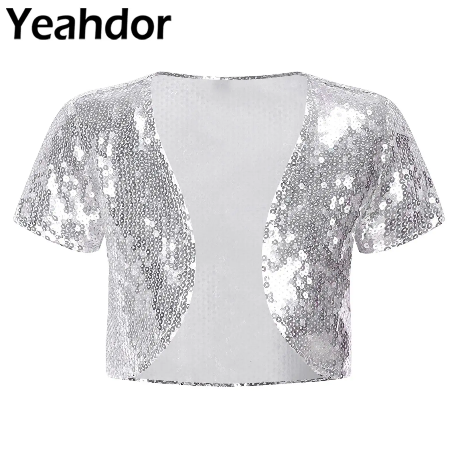 

Flower Girls Bolero Sparkling Sequins Shawls Open Front Short Sleeve Cardigan Princess Shrug for Wedding Party Dress Kids Wraps