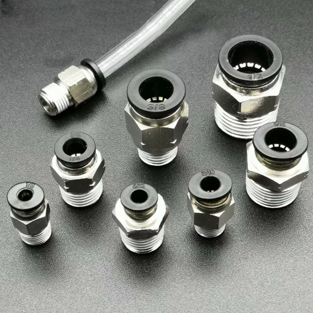 PC Pneumatic Quick Connector N1/8 N1/4 N3/8 N1/2 NPT External Thread inch Pipe 5/32 1/4 5/16 3/8 1/2 Hose Air Pipe 5/32-N02 N03