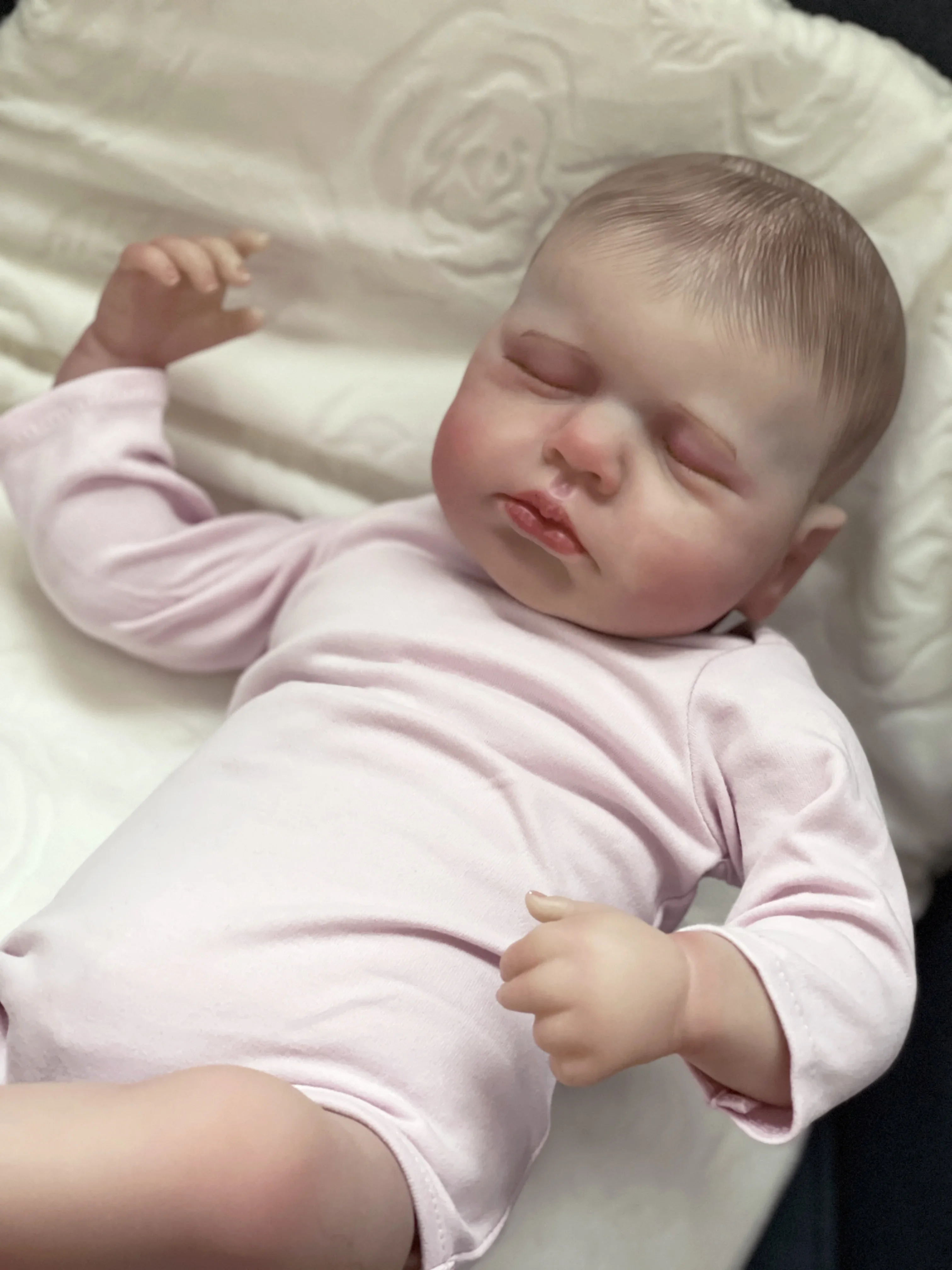 19inch Sleeping Loulou Soft Cloth Body Reborn Doll Newborn Cuddly Baby Hand-painted Hair 3D skin multiple Layers Visible Veins