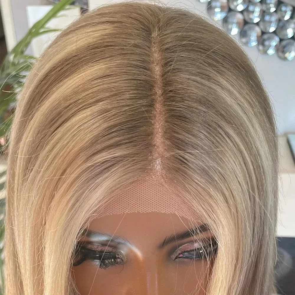 

Синтетический парик с прямым кружевным фронтом 13x4 HD, цвет пепельный блонд с мелированием, для женщин, предварительно проработанный, высокого качества