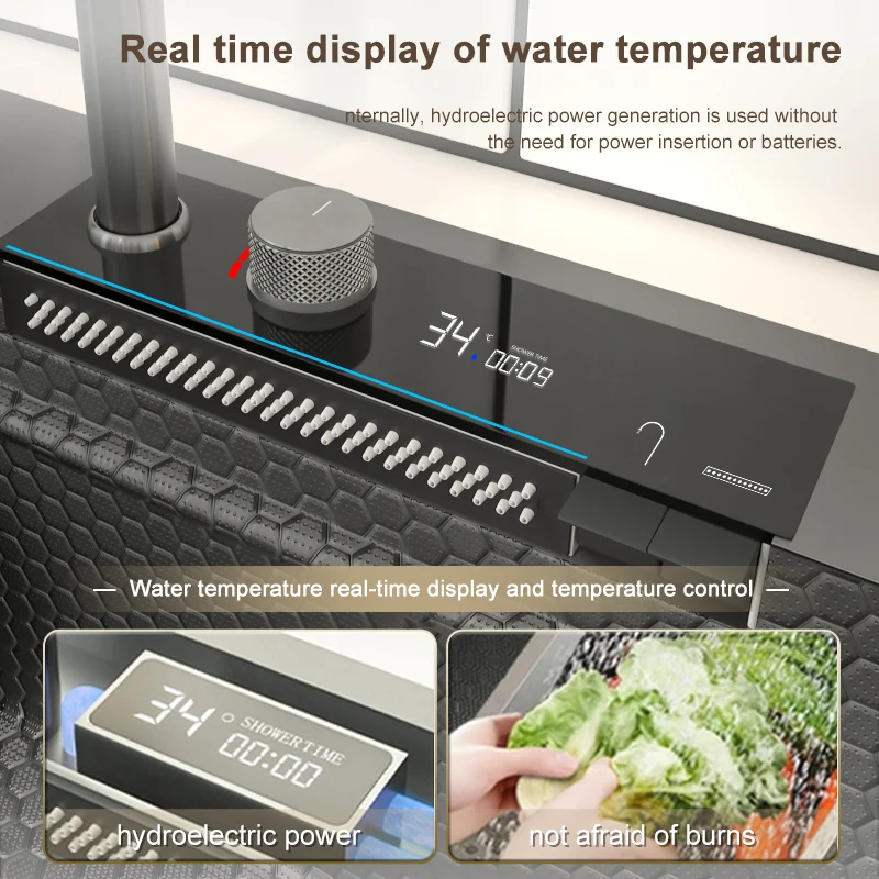 Imagem -04 - Digital Display Waterfall Kitchen Sink Slot Único Grande Nano Aço Inoxidável Undercounter Honeycomb Gravado Lavatório