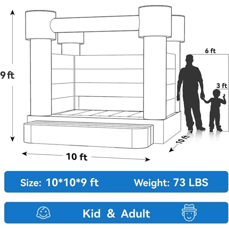 10' X 10' PVC Inflatable White Bounce House with Air Blower Professional Jumping Bouncy Castle Bouncer for Wedding Party