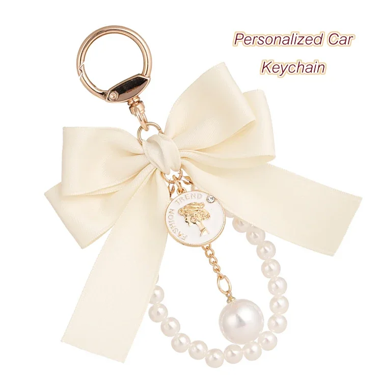 Unique Personalized Pearl Car Keychain with Chic Bow – Fashionable Bag Pendant & Car Keychain Gift Idea for Her Today