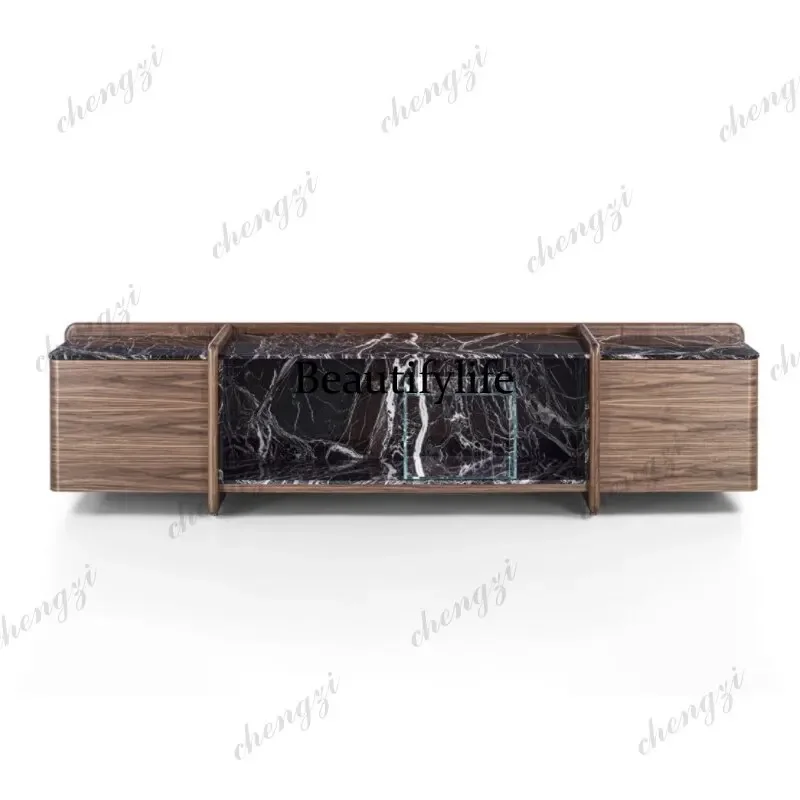D132 Italian minimalist walnut TV cabinet marble side cabinet Nordic locker household