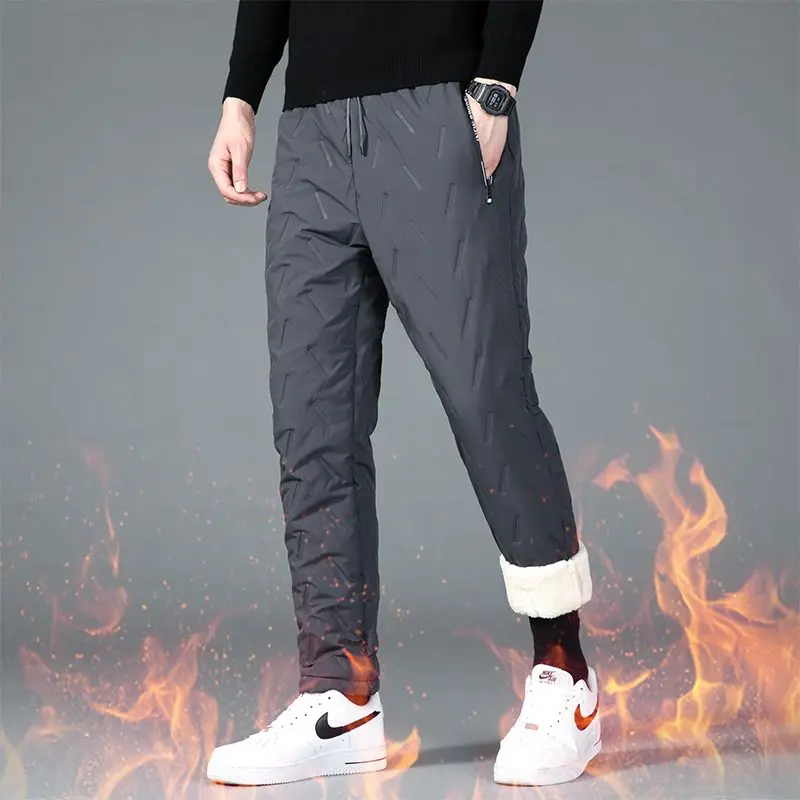 Herbst Winter Mรคnner Plus Samt Verdicken Hosen Elastische Taille Kordelzug Zipper Taschen Trend Mode Lรคssig Lose Baumwolle Hosen