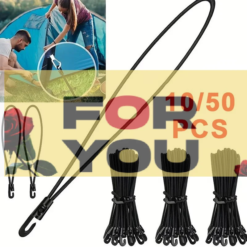 【OD】10/50Pcs Bungee Cord With Hooks High Elasticity Expander With Hooks Rubber Tensioner With Hooks For Camping Tarpaulin