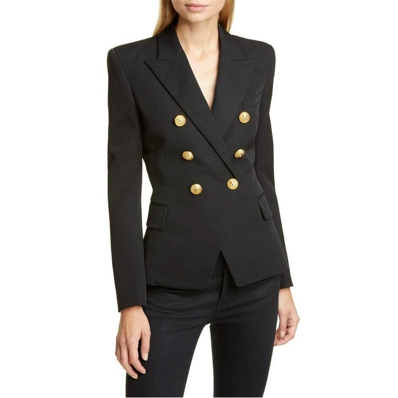 2026 frühjahr Neue frauen Kurze Anzug Jacke Mode Temperament Büro Dame Blazer Elegante Metall Zweireiher Revers Blazer