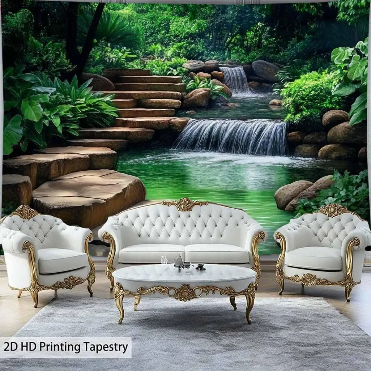 شلال الغابات نسيج جبل تيار المناظر الطبيعية الخضراء الطبيعة جدار الفن لغرفة النوم غرفة المعيشة ديكور النوم