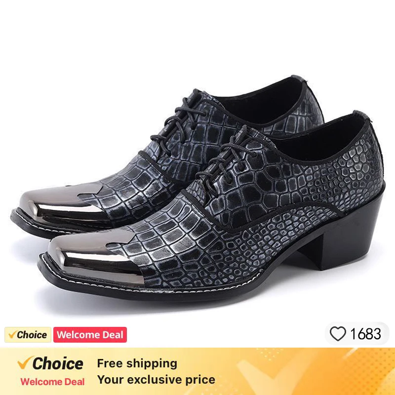 

Italian men's flat top loafers, black men's dresses, casual shoes, checkered printed wedding high heels, leather shoes for men