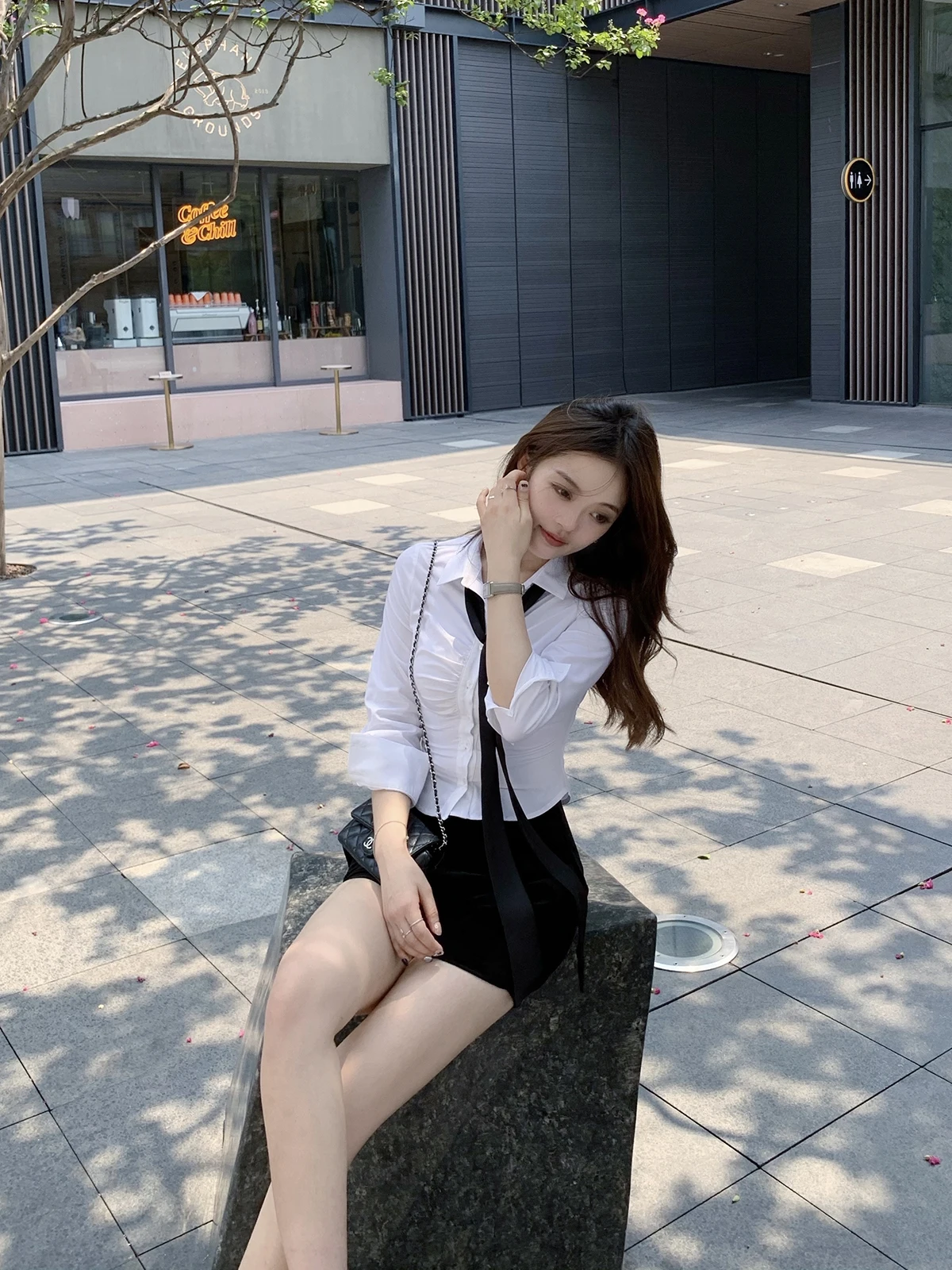 

Ele Long Sve Women's irt Pleated Design Slim Fit Korean Sle Pure Color Bamboo Fiber Polyester Spandex Blend