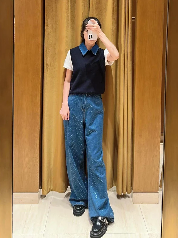 S Home South Oil-Chaleco de punto de retales de mezclilla para mujer, Top de gama alta para temporada de otoño, corte ajustado para ir al trabajo