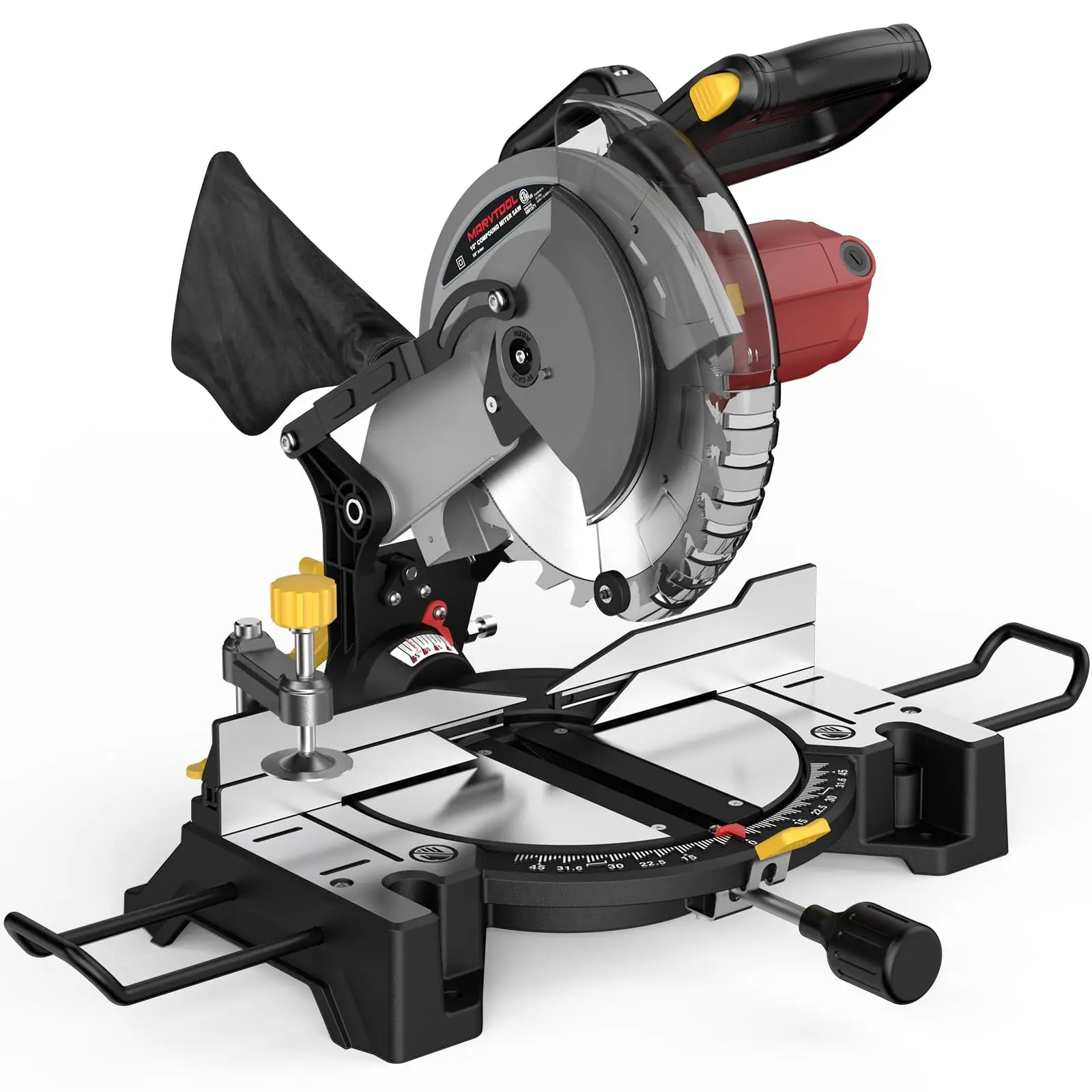 10-inch Compound Miter Saw, 5000RPM, 15 Amp, Single Bevel 0-45° with Extension Table, 36T Blade, Power Saw for Metal