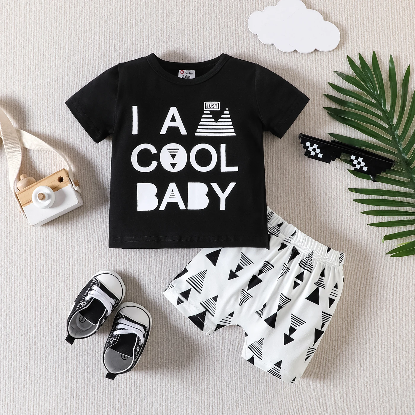 

PatPat 2pcs Baby Boy 95% Cotton Letter Print Tee and Shorts Set