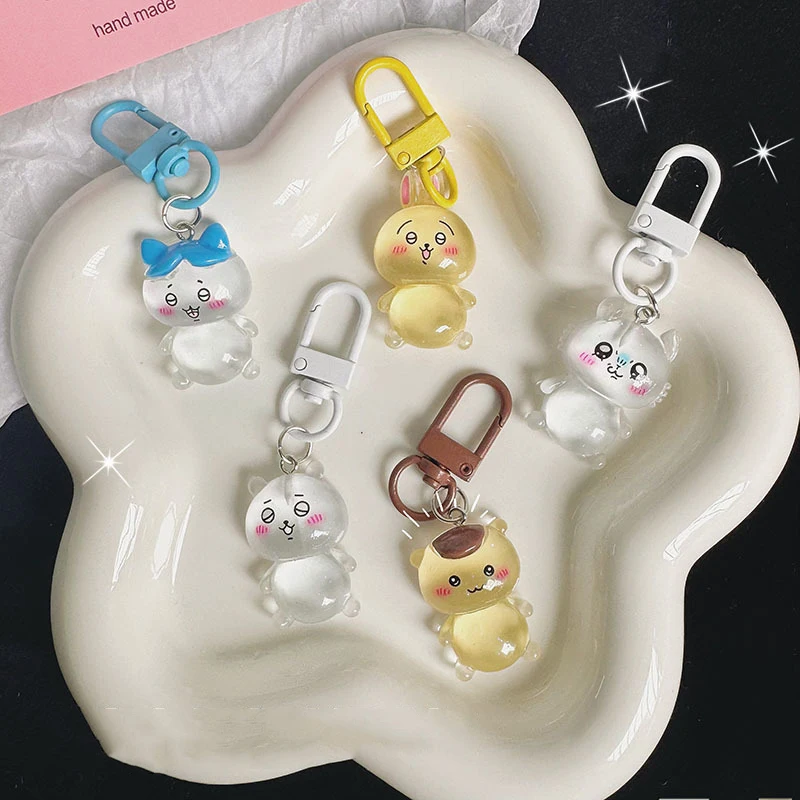 Chiikawas Keychain Kawaii Anime Cartoon School Bag Transparent Night Glow Pendant Knapsack Toys Decorate Gifts ﻿