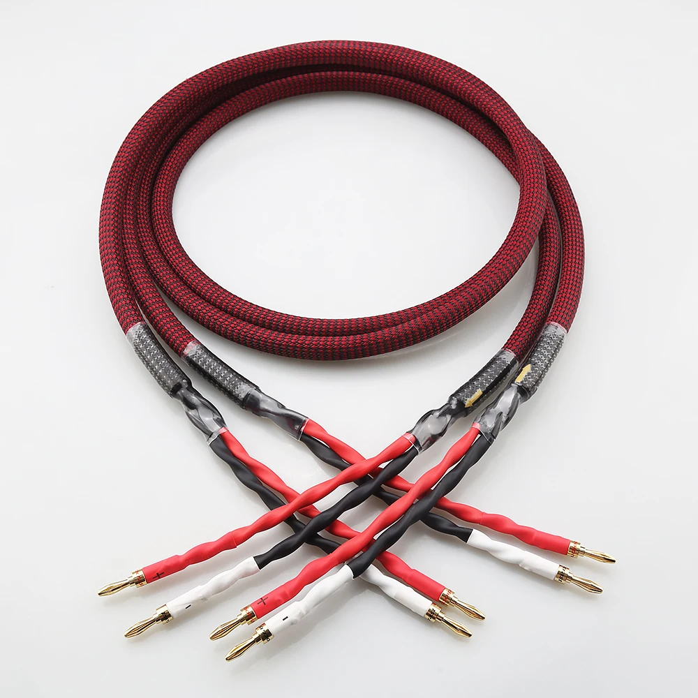 Pair HiFi Audio Cable Speaker cable 4 to 4 Banana & Y Spade Plug Amplifier line Audio Cable