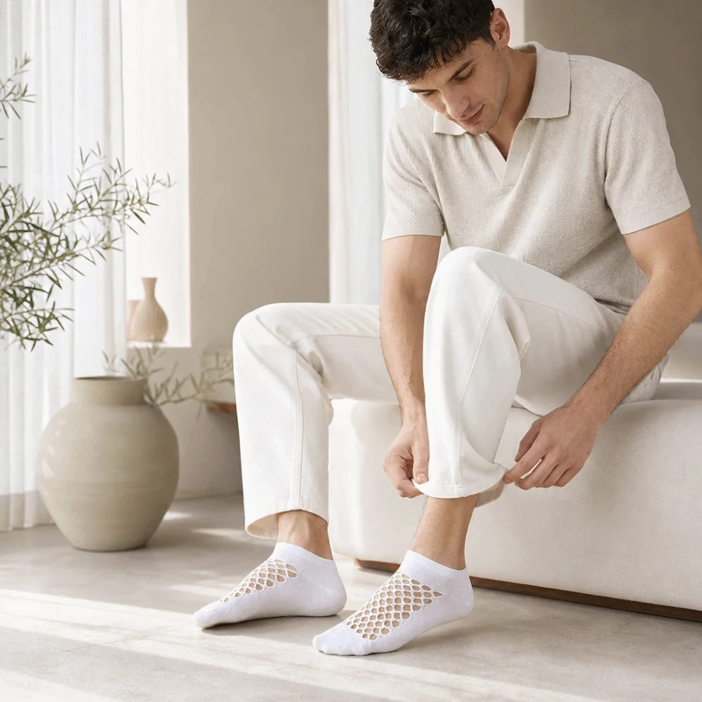 

Invisible Hollow Design Men's Socks Sweat-Absorbing Thin Short Hole Sock Sports Low-Cut Ankle Socks Sports
