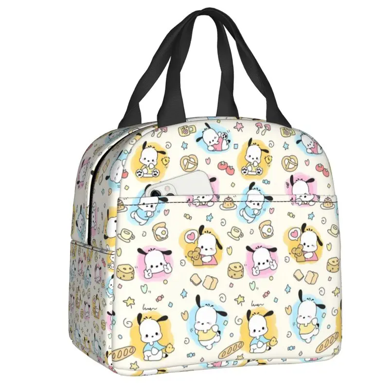 

Custom Cartoons Pochacco Insulated Lunch Bag for Women Waterproof Cute Thermal Cooler Lunch Tote Beach Camping Travel