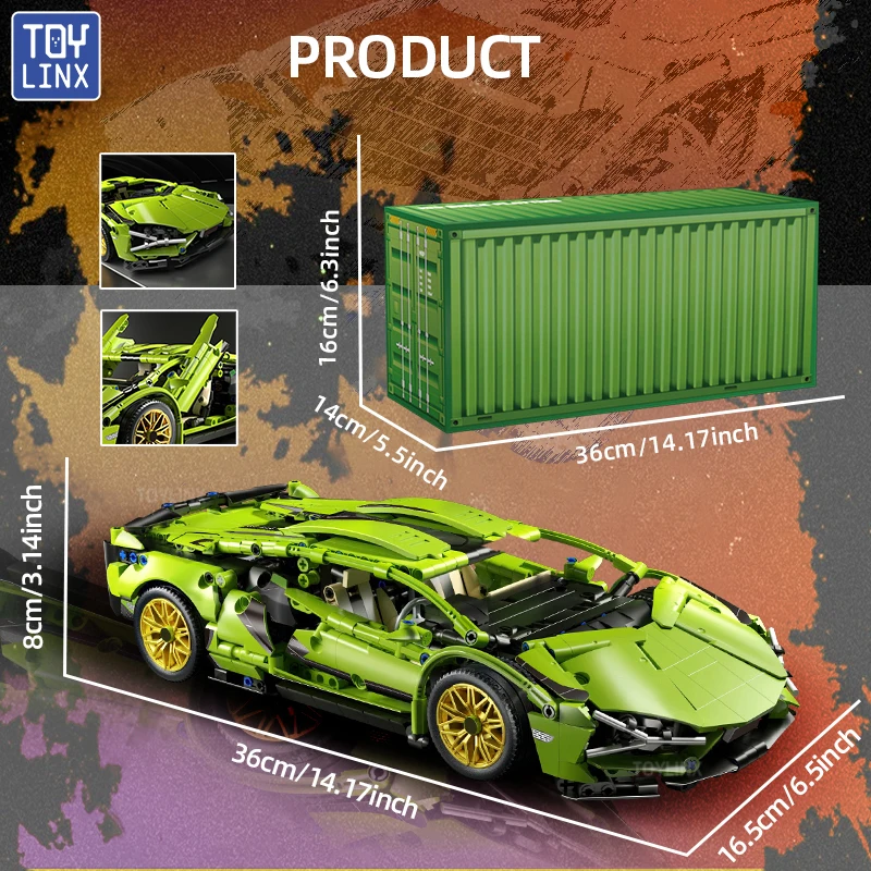 ToylinX 1:14 อาคารบล็อกรถMOC Cityความเร็วรถLuxury Auto RacingรถSuper Racersอิฐของเล่นสําหรับของขวัญเด็ก