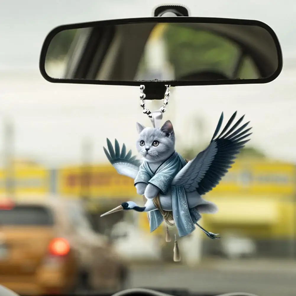 Christmas Acrylic Cats Car Pendant With Lanyard Cute Cat Decoration Backpack Keychain Hanging Ornament For Car Mirror