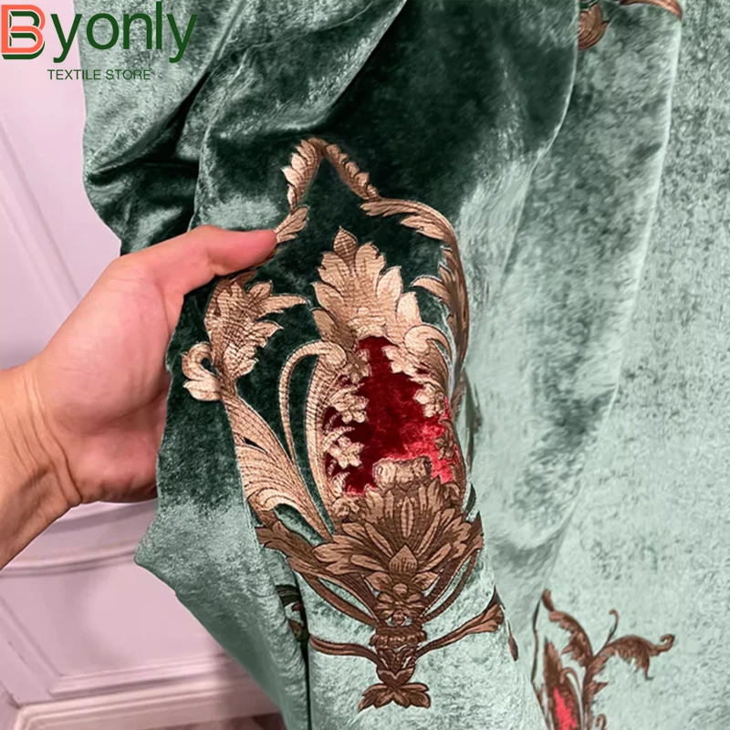 

Винтажные темно-зеленые бархатные золотые лоскутные шторы с вышивкой для гостиной, спальни, балкона, виллы, индивидуальная балдахин