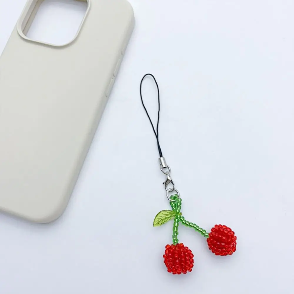 Beaded Y2K Mobile Phone Charms Anti Lost Short Summer Cherry Pendant Keychain Key Ring Cherry Phone Lanyard Backpack Ornament