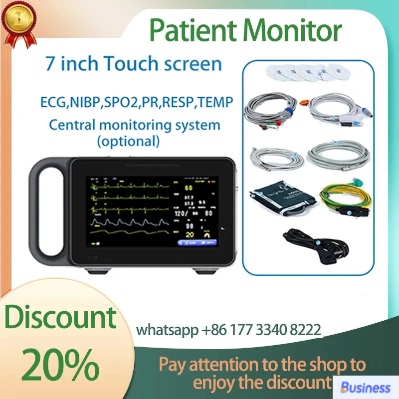 

Портативный 7-дюймовый сенсорный экран, 6-параметрический монитор, монитор ЭКГ/NIBP/PR/SPO2/RESP/TEMP для мониторинга жизненно важных признаков