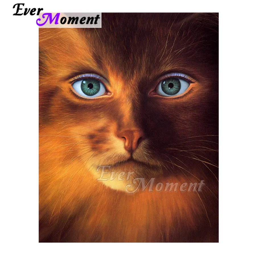 

Алмазная картина Ever Moment, картина со стразами, зеленые глаза, кошка, полная квадратная дрель, 5D DIY, алмазная вышивка, домашняя ASF1804