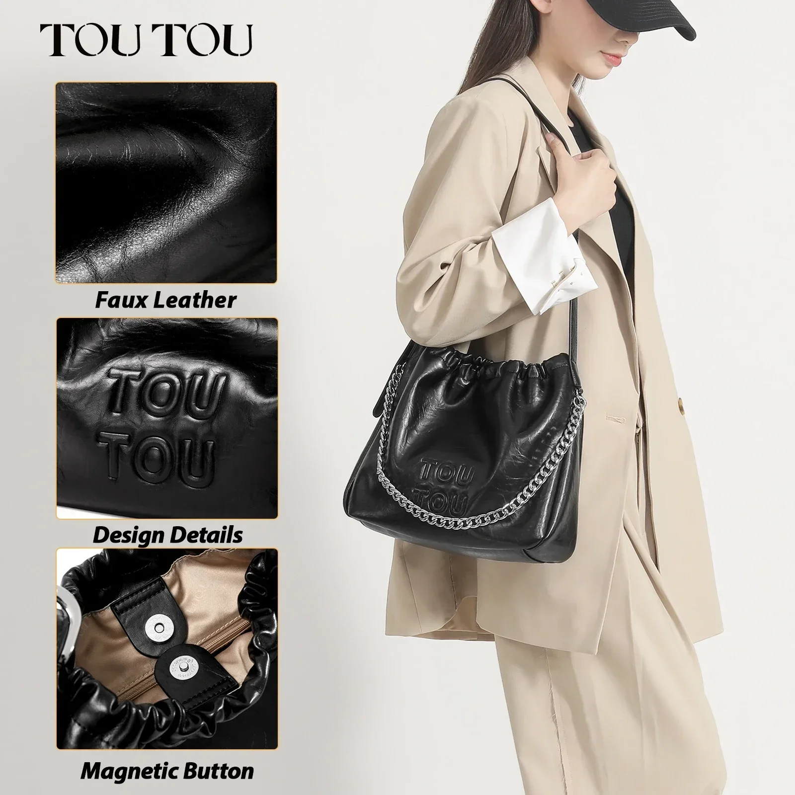 TOUTOU Large Capacity Tote Bag 2024 New Simple and Versatile Single Shoulder Crossbody Bag for Women Fashion Luxury Handbag