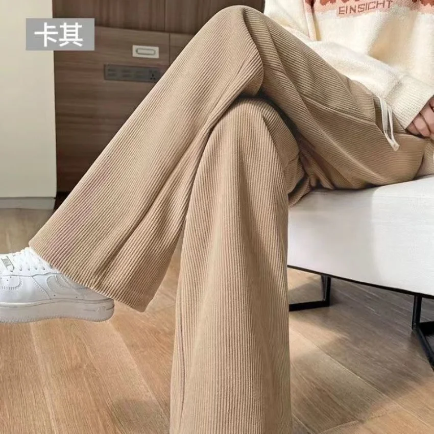 Women's Casual Wide-leg Pants Spring and Summer 2025 Female High Waist Loose Straight Trousers Fashion Corduroy Mopping Pants