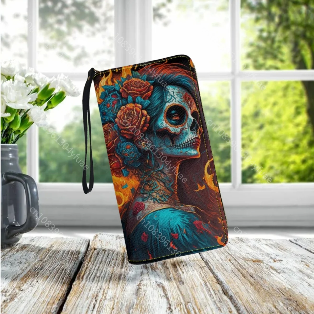 Goth Girl Sugar Skull Design portafoglio con cerniera donna tracolla lunga portamonete Casual portamonete portamonete in pelle P