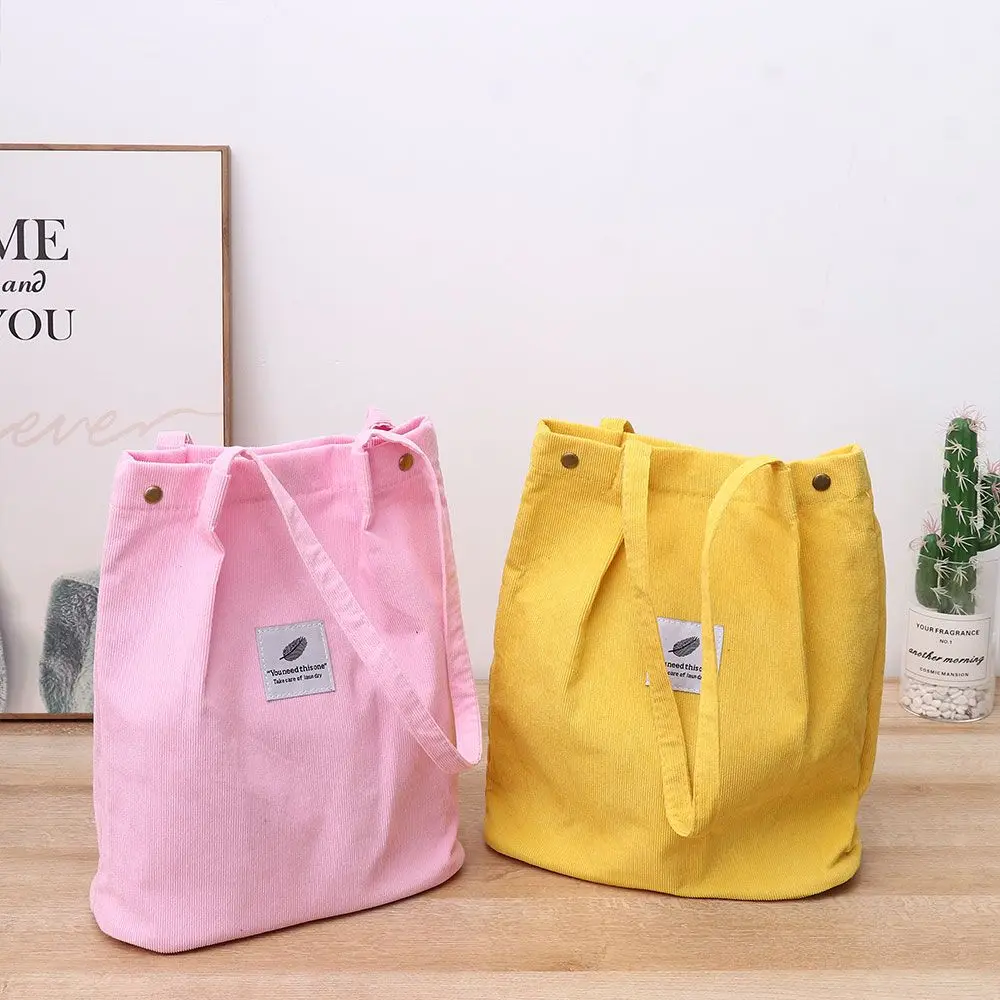 Bolsa Canvas Corduroy para Mulheres, Bolsa de Ombro, Tote