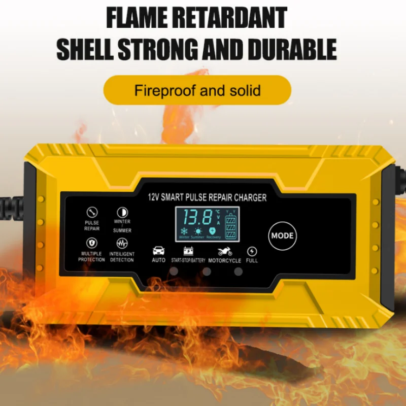 Car Battery Charger 6A 12V Intelligent Automatic Fast Power Charging Pulse Repair Wet Dry Lead Acid LCD Display For Motorcycle