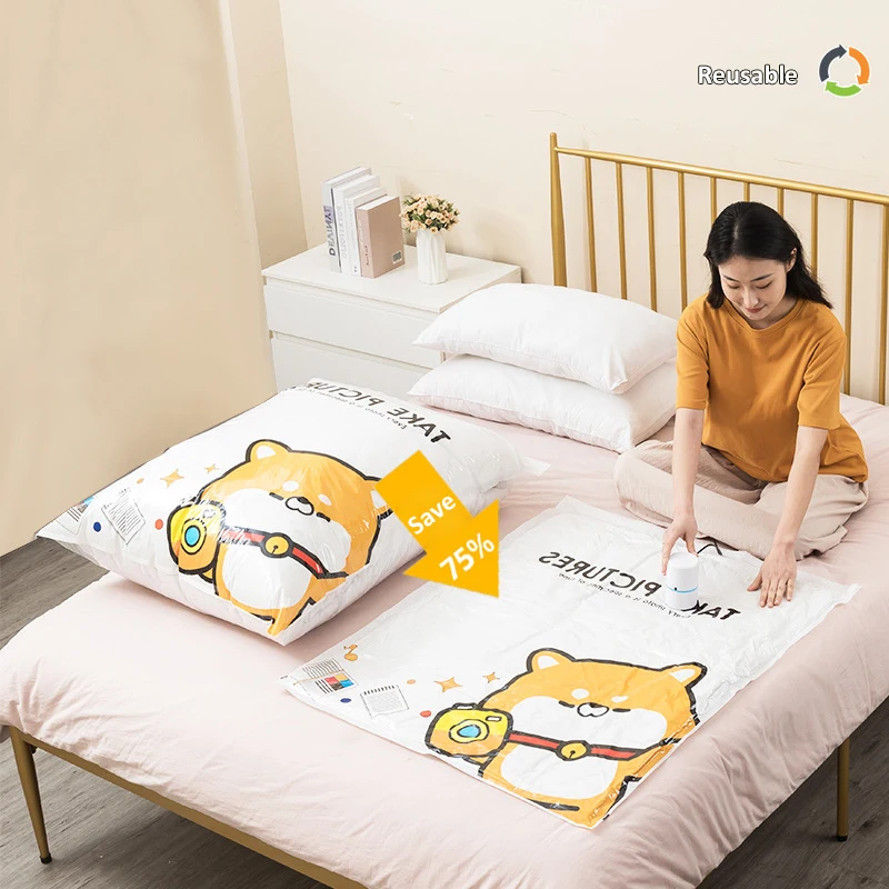 Cute Shiba Inu Vacuum Compression Bags For Clothes Travel Storage Bag Cartoon Thickened Comforter Dust Proof Storage Organizer