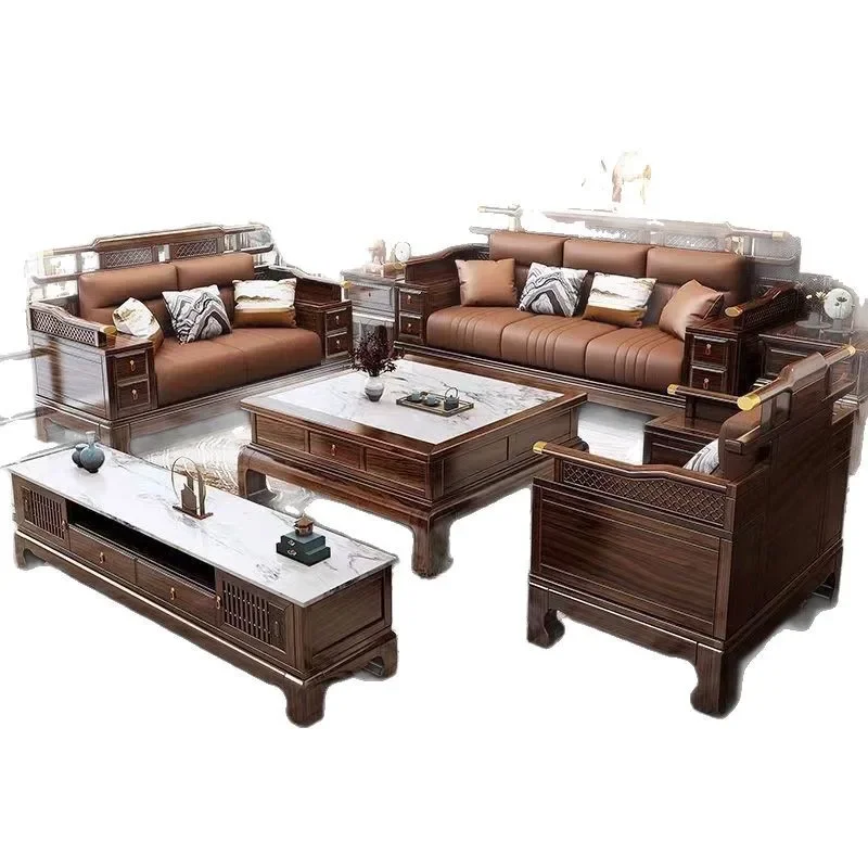 Winter and summer dual-purpose ebony new Chinese-style solid wood sofa household living room size apartment
