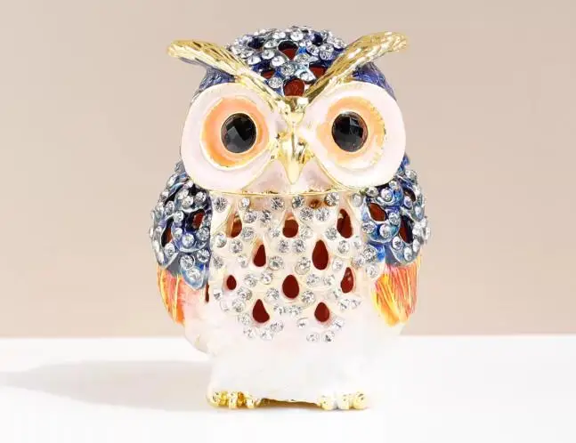 METAL ALLOY INLAY CRYSTAL OWL JEWEL CASE CREATIVE BEDROOM BEDSIDE TABLE ART&CRAFT STORAGE BOX HOME DECORATION ACCESSORIES X4403